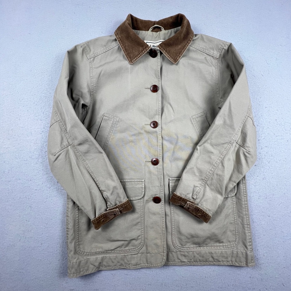 LL Bean Adirondack Barn Coat Womens S Pet Tan Flannel Lined Canvas Field Jacket